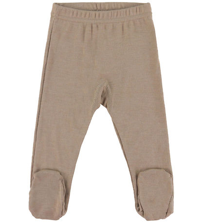 Joha Leggings m. Fødder - Uld/Silke - Mørk Beige