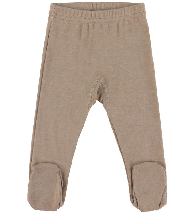 Joha Leggings m. Fødder - Uld/Silke - Mørk Beige