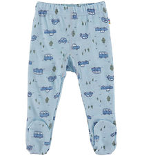 Joha Leggings m. Fødder - Uld - Blå m. Biler