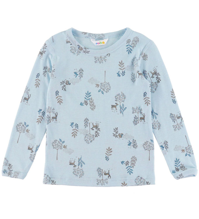 Joha Bluse - Uld/Silke - Blå m. Natur