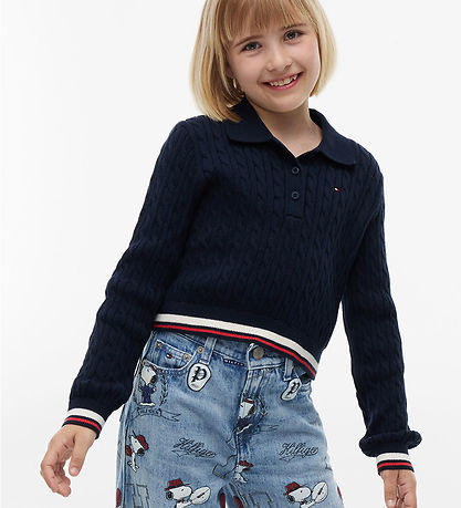 Tommy Hilfiger Polobluse - Cropped - Strik - Dark Blue