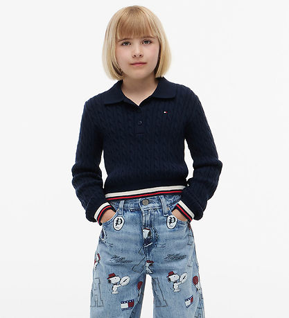 Tommy Hilfiger Polobluse - Cropped - Strik - Dark Blue