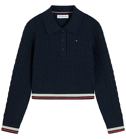 Tommy Hilfiger Polobluse - Cropped - Strik - Dark Blue
