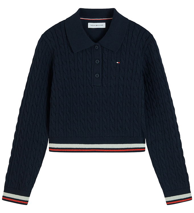 Tommy Hilfiger Polobluse - Cropped - Strik - Dark Blue