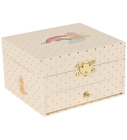 Konges Sløjd Smykkeskrin m. Musik - 14 cm - Creme m. Kat