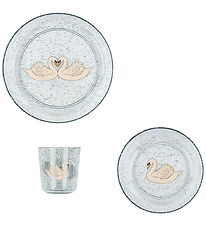 Konges Sløjd Dinner Set - 3 Parts - Swan Blue w. Glitter