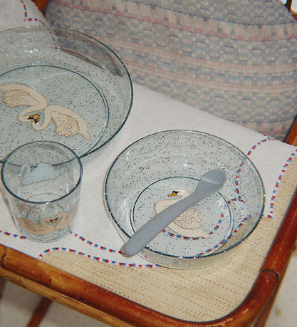 Konges Sløjd Spisesæt - 3 Dele - Swan Blue m. Glimmer
