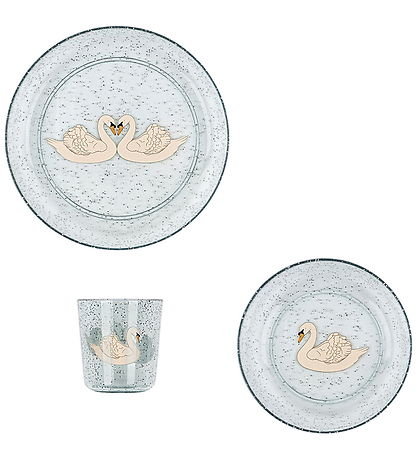 Konges Sløjd Spisesæt - 3 Dele - Swan Blue m. Glimmer