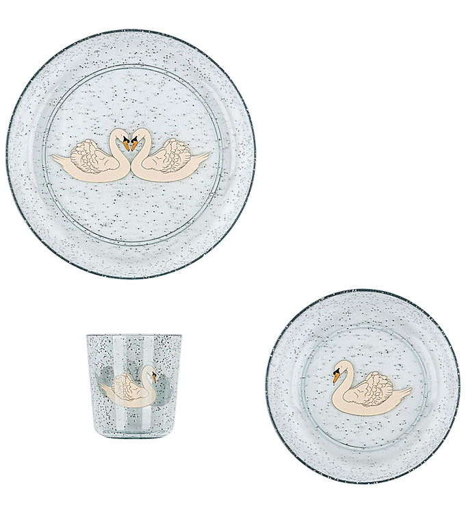 Konges Sløjd Spisesæt - 3 Dele - Swan Blue m. Glimmer