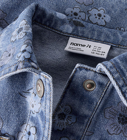 Name It Denimjakke - NmfJoy - Medium Blue Denim/FLOWER