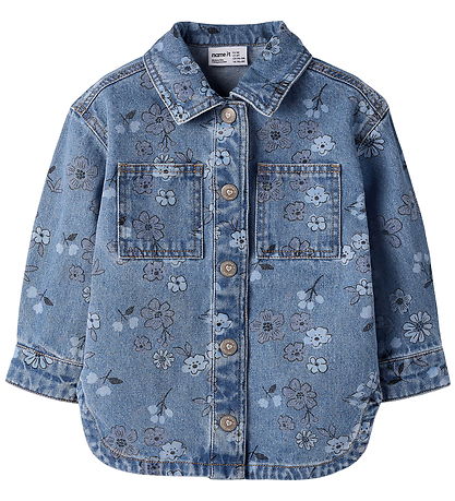 Name It Denimjakke - NmfJoy - Medium Blue Denim/FLOWER