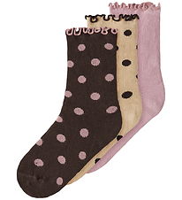Name It Strømper - 3-pak - NmfNina - Sesame/Chocolate Plum/Lilas