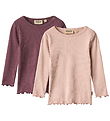 Wheat Bluser - Rib/Blonder - 2-pak - Ida - Eggplant