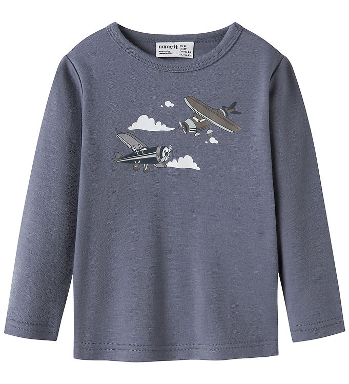 Name It Bluse - Uld - NmmWillitus - Folkstone Gray/Airplanes