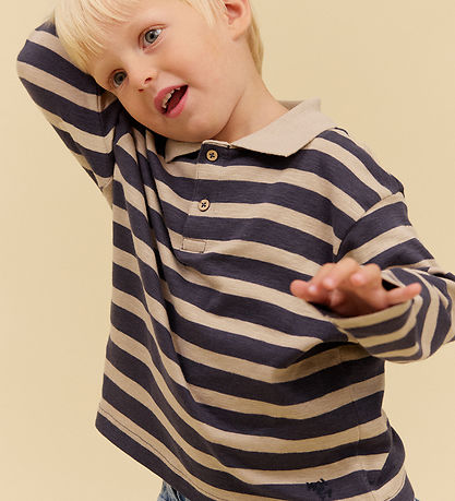 Wheat  Polobluse - Fred - Greyblue Stripe
