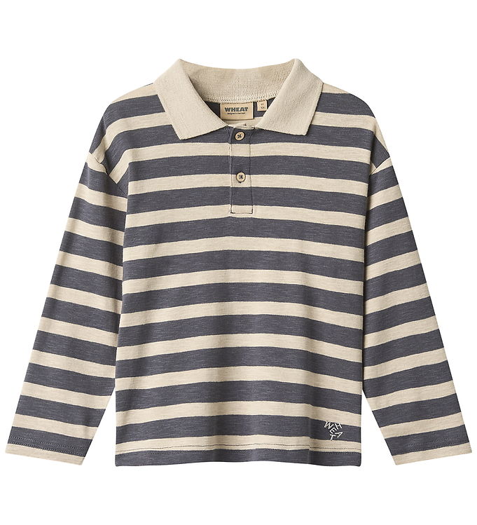Wheat Polobluse - Fred - Greyblue Stripe