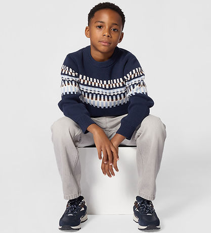 BOSS Bluse - Strik - Navy m. Mønster