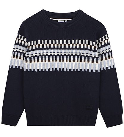 BOSS Bluse - Strik - Navy m. Mønster