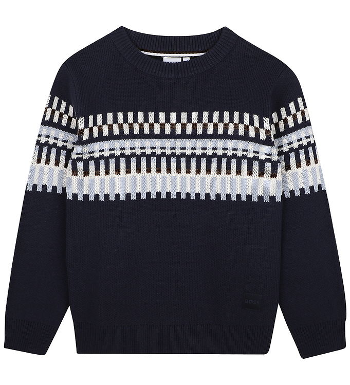BOSS Bluse - Strik - Navy m. Mønster