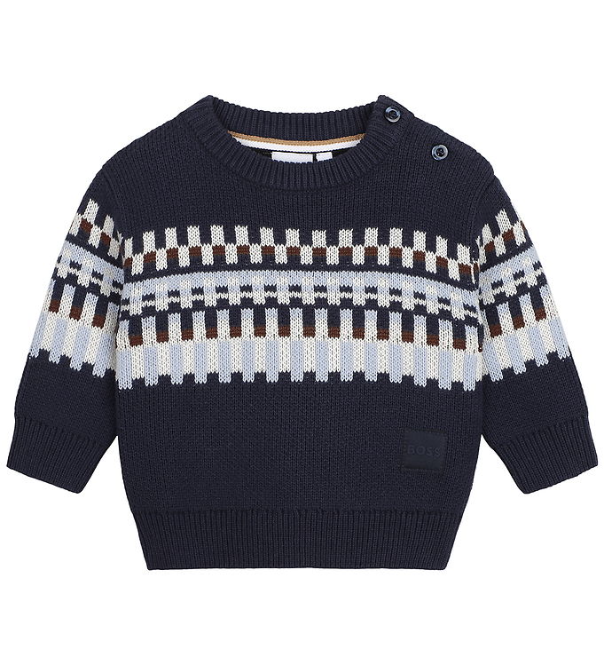 BOSS Bluse - Strik - Navy m. Mønster