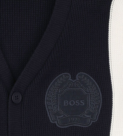 BOSS Cardigan - Strik - Navy/Hvid
