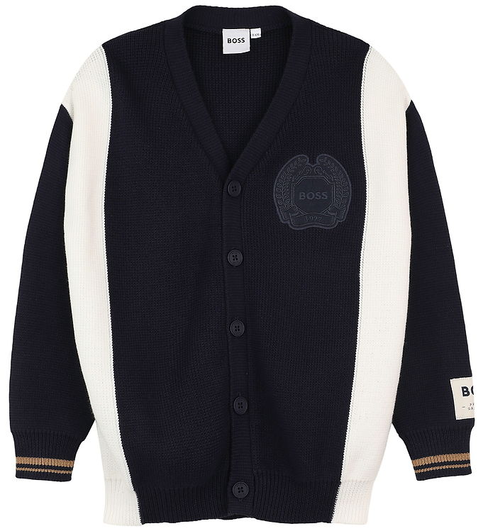 BOSS Cardigan - Strik - Navy/Hvid