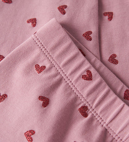 Name It Leggings - NmfVivian - Lilas/Red Glitter Hearts