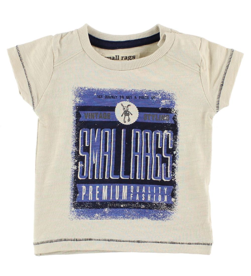 Small Rags T-Shirt - Creme Meliert m. Print - Small Rags - 62 - T-Shirts