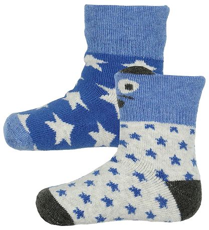 Chaussettes de Bébé Melton - 2 Pack - Bleu/Gris av. Étoiles Chaussettes de Bébé Melton - 2 Pack - Bleu/Gris av. Étoiles
