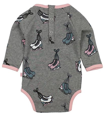 Småfolk Bodysuit L/S - Grey Melange w. Skates Småfolk Bodysuit L/S - Grey Melange w. Skates