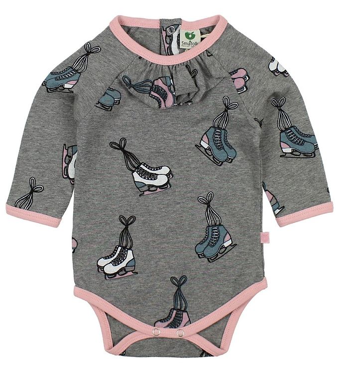 Småfolk Body l/æ - Gråmeleret m. Skøjter