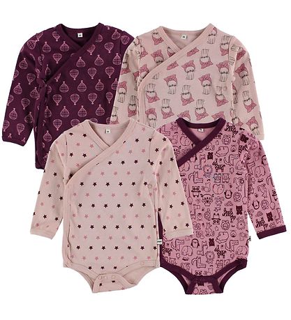 Enrouler Bodies Pippi Baby - 4 Pack - Violet Foncé/Rose av. Impr Enrouler Bodies Pippi Baby - 4 Pack - Violet Foncé/Rose av. Impr