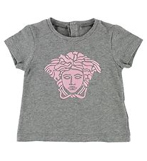 Young Versace T-shirt - Gråmeleret m. Lyserød Medusa Young Versace T-shirt - Gråmeleret m. Lyserød Medusa