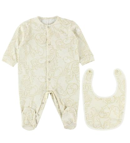 Young Versace Strampler m. Babylätzchen - Beige m. Print