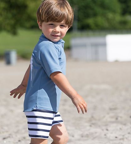 Petit Crabe Swim Shorts - Alex - UV50+ - White/Navy Striped