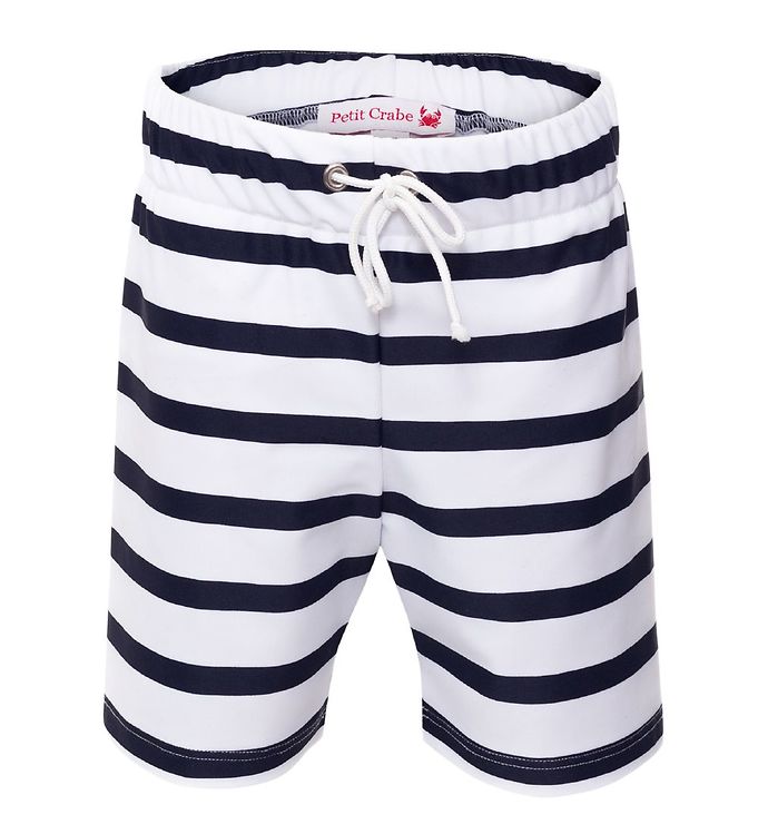 Petit Crabe Badeshorts - Alex - UV50+ - Hvid/Navystribet