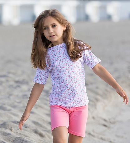 Petit Crabe Badebluse - Luna - UV50+ - Creme m. Flamingo Petit Crabe Badebluse - Luna - UV50+ - Creme m. Flamingo