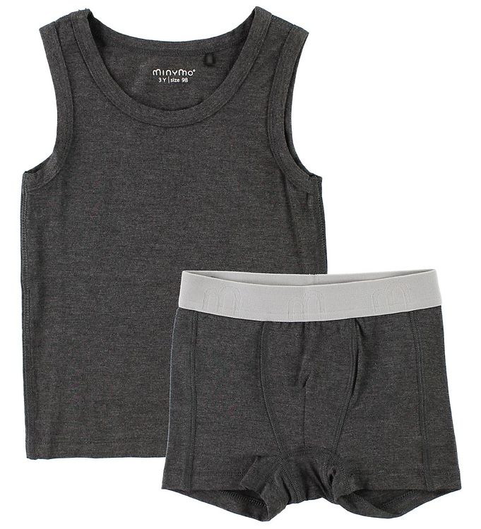 Minymo Drenge Undertøjssæt - Dark Gray melange - 80