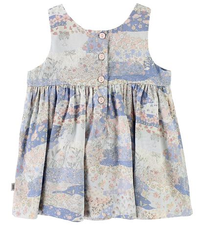Wheat Kjole - Pinafore - Blå m. Print Wheat Kjole - Pinafore - Blå m. Print