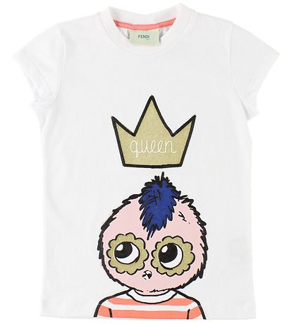 Fendi Kids T-shirt - Hvid m. FendiRumi/Guldkrone Fendi Kids T-shirt - Hvid m. FendiRumi/Guldkrone