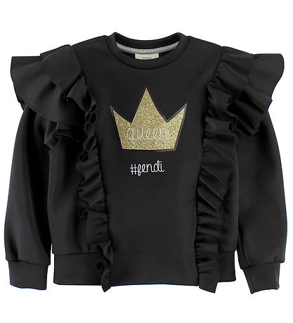 Fendi Kids Bluse - Sort m. Flæser/Guldkrone Fendi Kids Bluse - Sort m. Flæser/Guldkrone