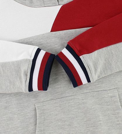 Tommy Hilfiger Hættetrøje - Gråmeleret m. Rød/Hvid