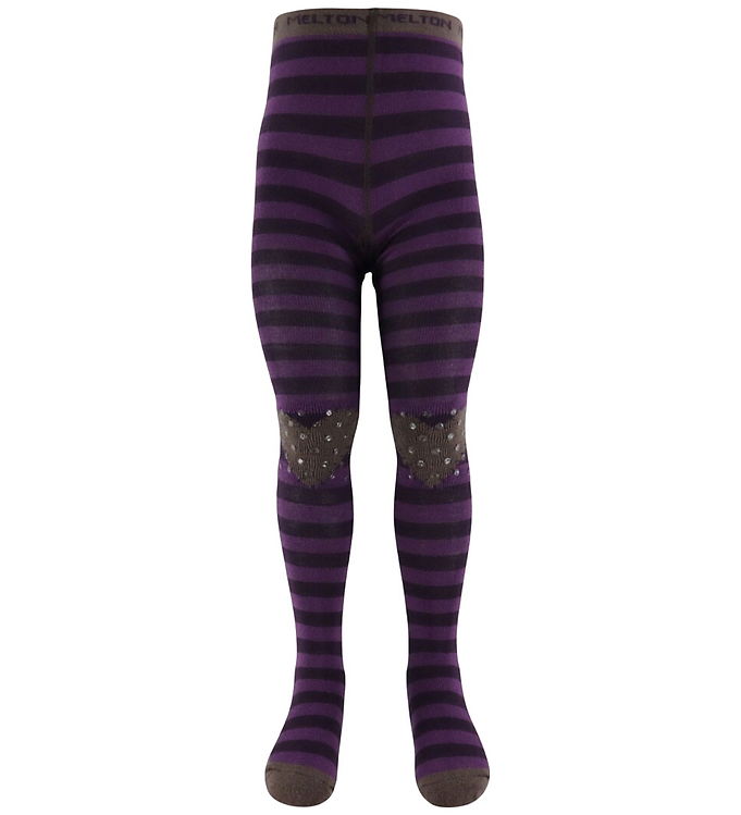 Melton Strømpebukser - ABS - Uld - Lillastribet