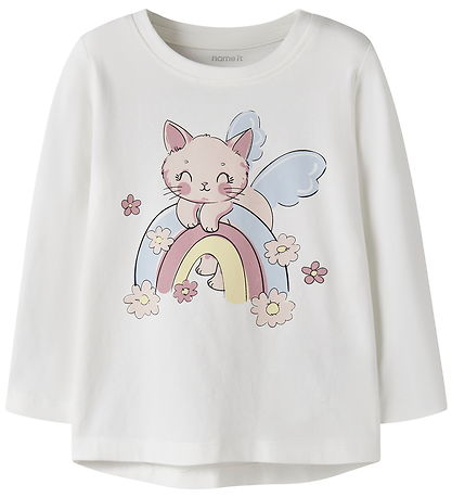 Name It Bluse - NmfVix - Cloud Dancer/Rainbow Cat