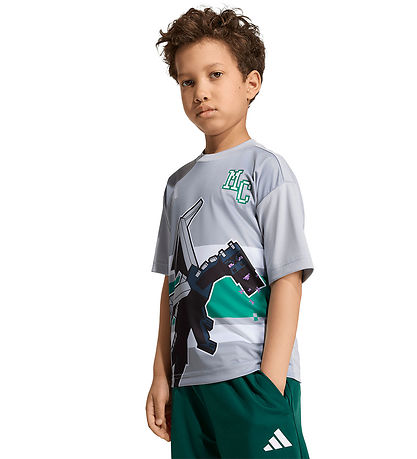 adidas Performance T-shirt - Lysegråmeleret m. Minecraft