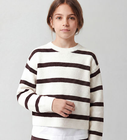Name It Bluse - Strik - NkfVnilla - Cloud Dancer/CHOCOLATE PLUM