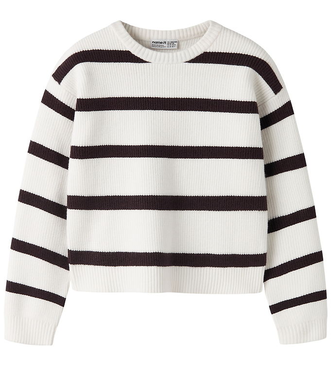 Name It Bluse - Strik - NkfVnilla - Cloud Dancer/CHOCOLATE PLUM