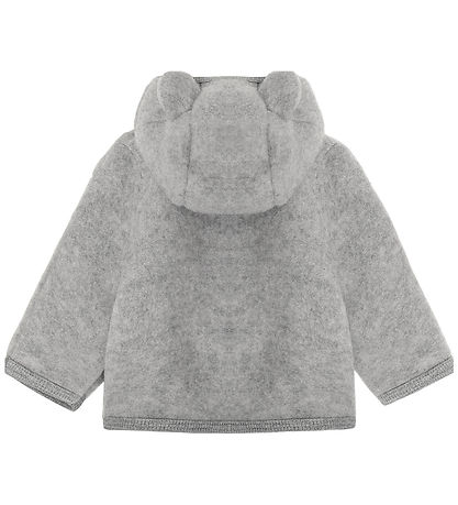Huttelihut Cardigan - Uldfleece - Medium Grey Melange m. Ører