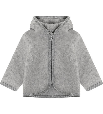 Huttelihut Cardigan - Uldfleece - Medium Grey Melange m. Ører