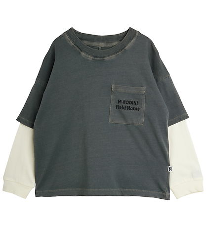 Mini Rodini Bluse - Field Notes - Grå/Hvid